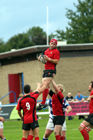 Blaydon's Gavin Jones wins the line-out against Tynedale